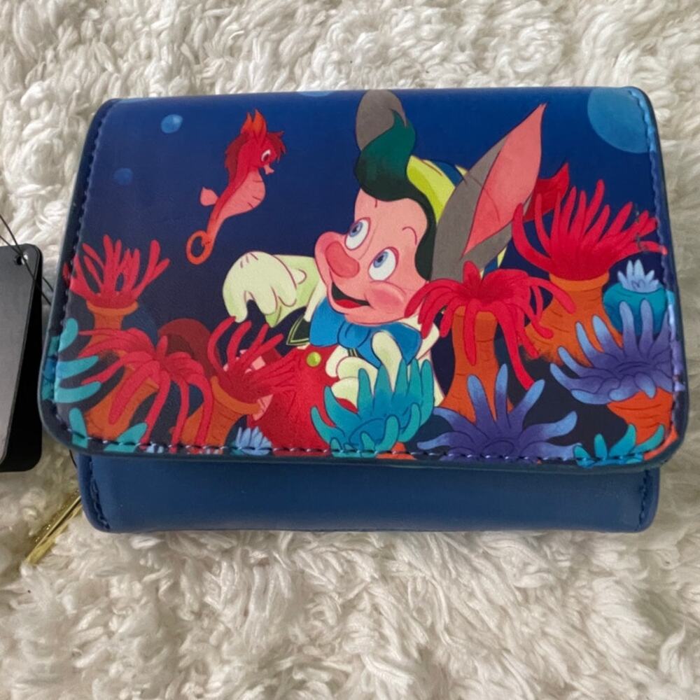 Loungefly Disney Pinocchio Underwater Small Zip Blue Wallet NEW Cards Cash